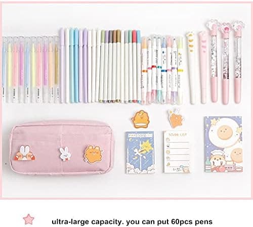 Kawaii pennfodral med 3 st kawaii pins Pink