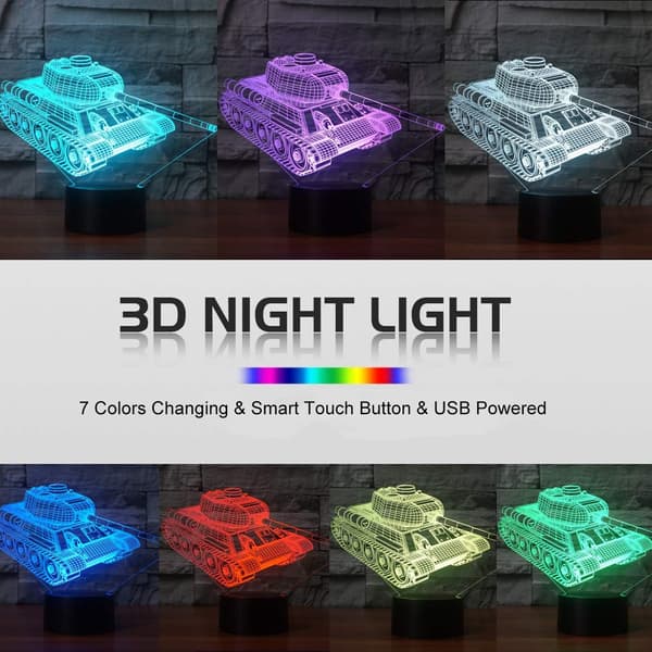Tank Natlampe 3D Illusion Lampe LED Natlys 7 Farve Cha