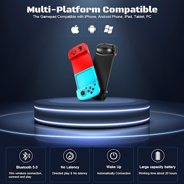 Bluetooth-kontroller för iPhone, Android, direkt spel, låg latens, telefonkontroller spelkontroll joystick för Galaxy S23 S22 S21 20 Ultra, iPhone 14 13 1 Blue+Red