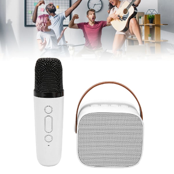 Mini Karaoke -laitteisto, tukee Bluetooth AUX USB -muistikorttia, kannettava Bluetooth -kaiutin langattomalla mikrofonilla White