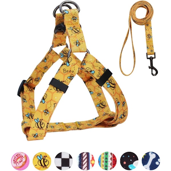 Hundesele og kobbel sett justerbar tungt holdbar ingen trekk sele for små mellomstore store hunderaser bakklips anti-vridning perfekt for turer (L(23 Yellow Bee L