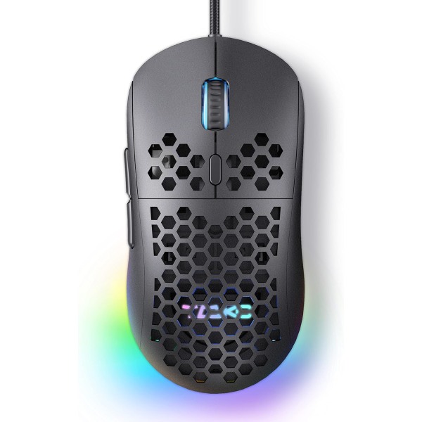 Falcon M1SE Ultralätt Honungskaka Gamingmus, Högprecision 12800DPI Optisk Sensor, 6 Programmerbara Knappar, RGB-belysning, Ingen Dragsladd, Sladdbunden black