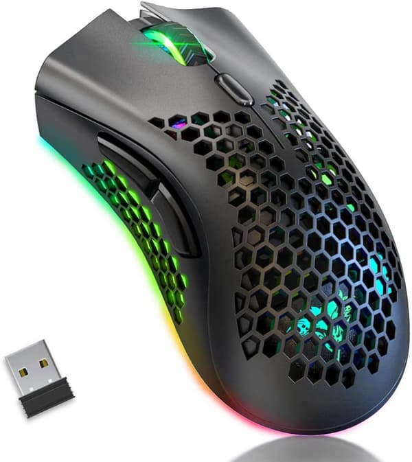 Trådløs Gaming Mus, Datamus med Honeycomb Shell,