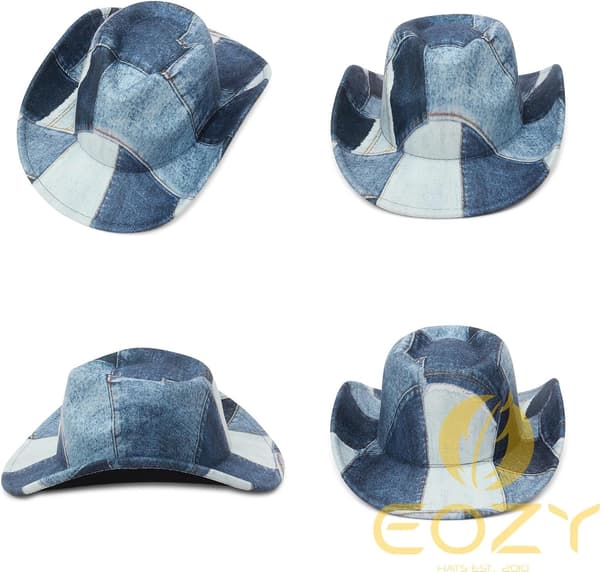 Tie Dye Denim Patchwork Western Cowboyhat - Bred Skygge Stil til Mænd og Kvinder, Ideel til Kostumefester