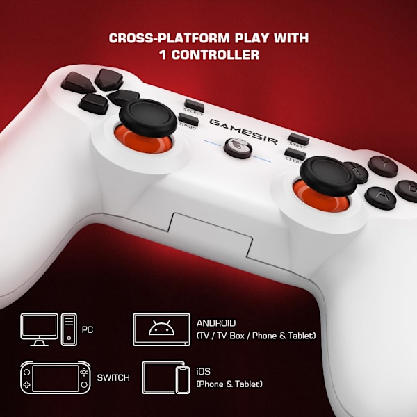 T3S Trådlös spelkontroll, PC-kontroll för Windows 7/8/10/11, Android, Gamepad Joystick med Turbo och Dubbel Vibration, Spelkontroll för A GaneSir T3s(White)