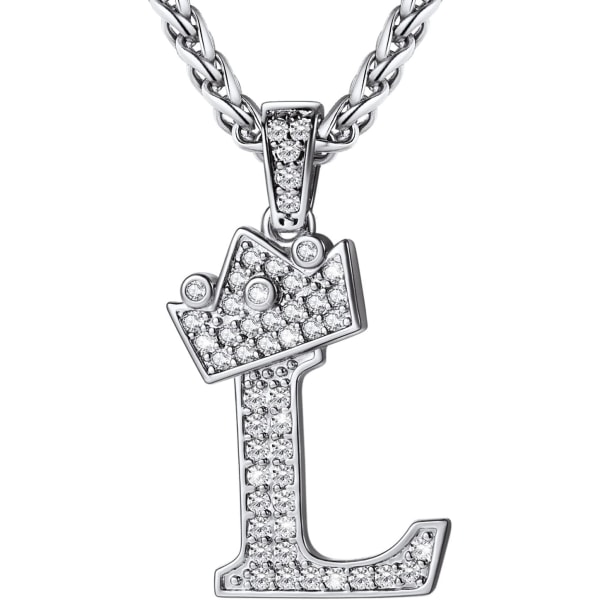 Krona Initial A-Z Halsband, Iced Out Letter Hänge med 22-24 Tums Kedja, Män Kvinnor Bling Hip Hop Alfabet Namn Smycken Present Stora Initialer Halsband L Silver