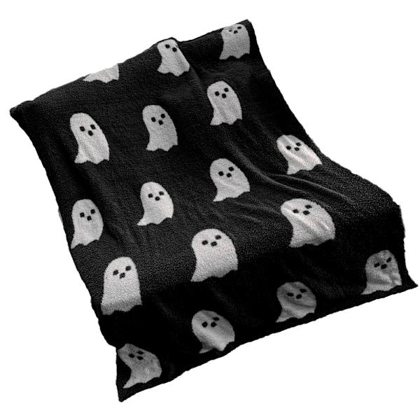 Spöke filt mjuk bekväm andningsbar Halloween filt för att titta på TV Camping Svart Vit 150x200cm/59x79in 1300g/45.9oz