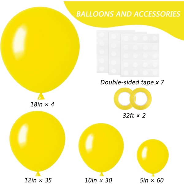 129 stk. gule balloner i forskellige størrelser 18 12 10 5 tommer latex ballonbue til maskefest dekoration køn afsløring graduation jubilæum Yellow