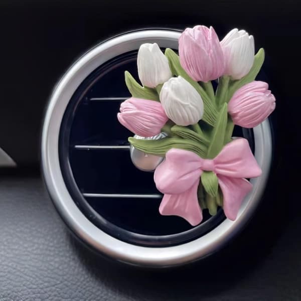 3-pakning Bilventil Diffuser - Blomsterduftklips med Stein Aromaterapi, Elegant Ventildekor for Bil og Kontor