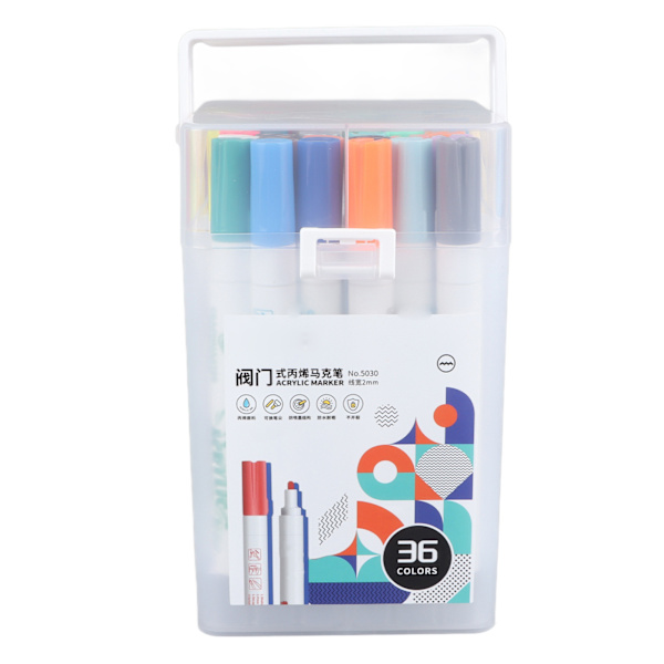 36 st Acrylic Paint Markers 2mm Spets Vibrant Vattentät Snabbtorkande Blandade Färger Graffiti Markers för Studenter Skola