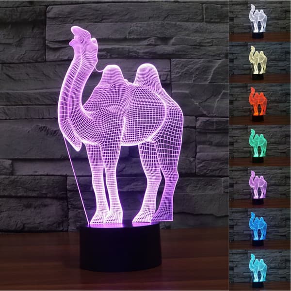 Nyhet Kamel 3D Nattlys LED USB 7 Fargeendring LED Bordlampe Julegave