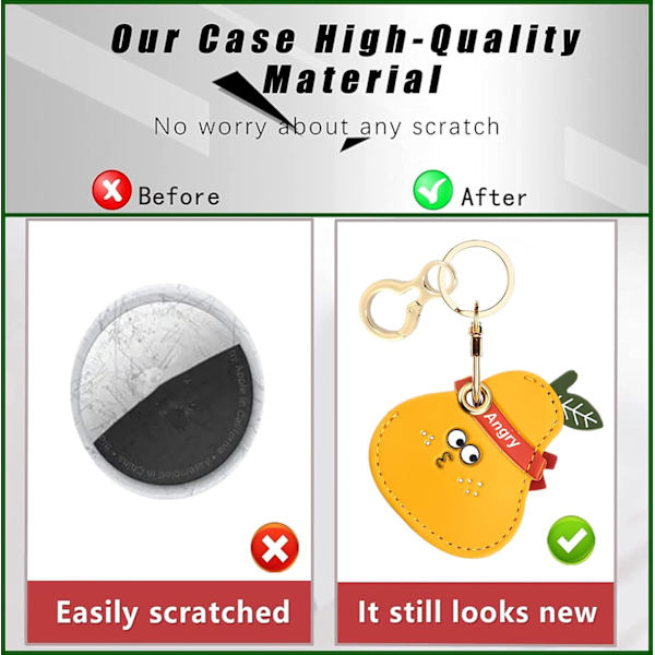 Læder nøgleringholder etui kompatibel med Apple AirTag, sød beskyttende Air Tag cover med nøglering, anti-scratch finder GPS tracker etui til Angry Pear