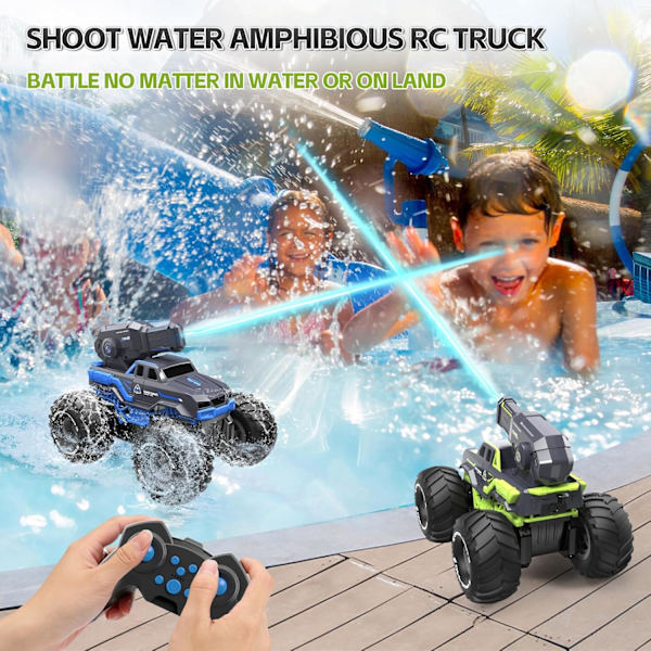 Amfibioinen Kaukosäädöllä Ohjattava Auto, Vesi- ja Maastotemppuauton Leikki, Vedenruiskutusaseella, Sopii Kaikille Maastoille 4WD Off-Road Auton Lahjat Lapsille Green