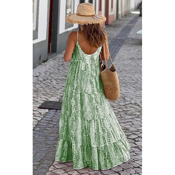 Sommerkjoler til kvinder 2025 Spaghetti strop Scoop Neck Blomstret Maxi Kjole Løs Boho Lang Sommerkjole med Lommer M