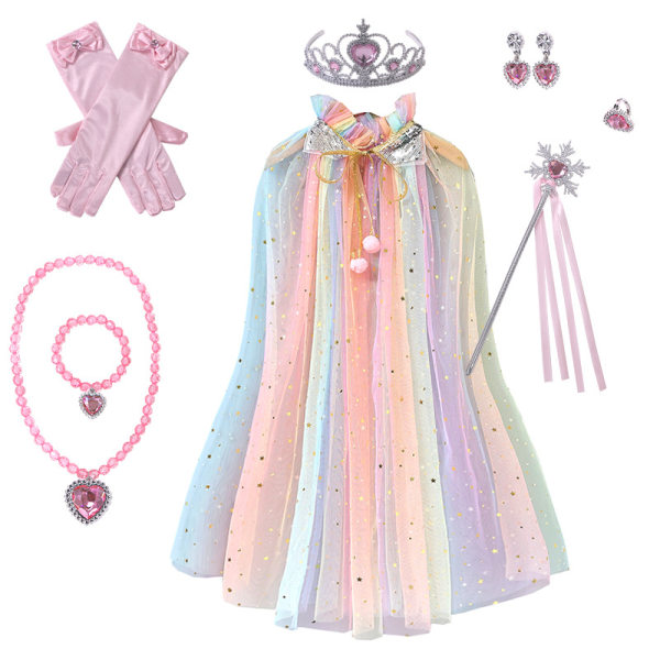 Prinsesse tylkappe med krone halskæde Armbånd tryllestav Prinsesse påklædningstøj til små piger Colorful+Pink Jewelry S(65CM)