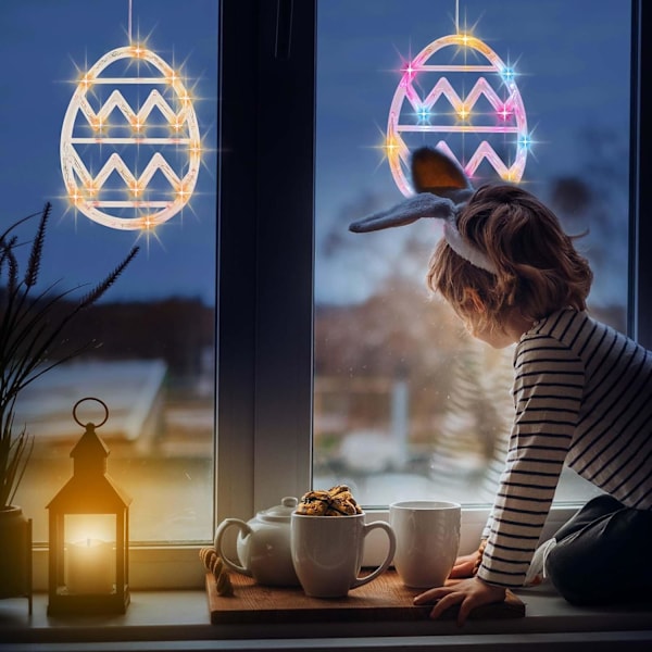 3-pack fönsterlampor, fönsterdekorationer LED äggformade ljusslingor batteridrivna med sugkopp för påsk hem sovrumsdekor