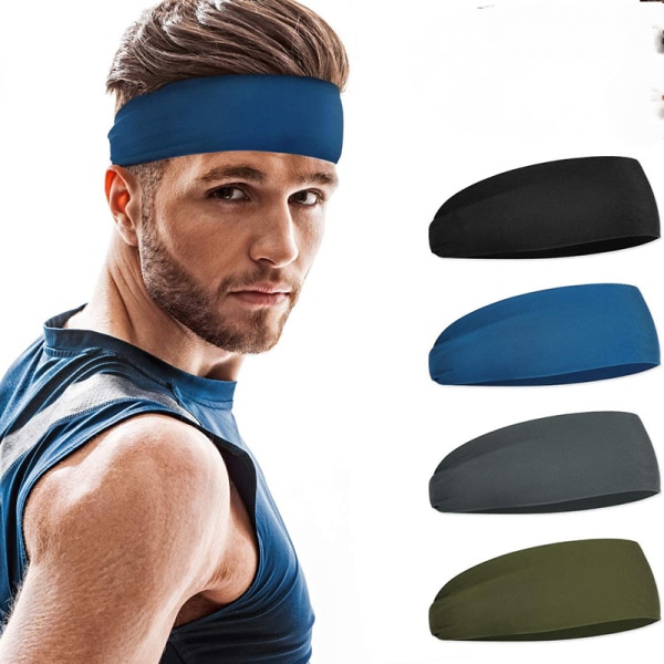 Sportspannebånd for menn (4-pakning), hodebånd for fukttransporterende trening, svettebånd for løping, sykling, fotball, yoga