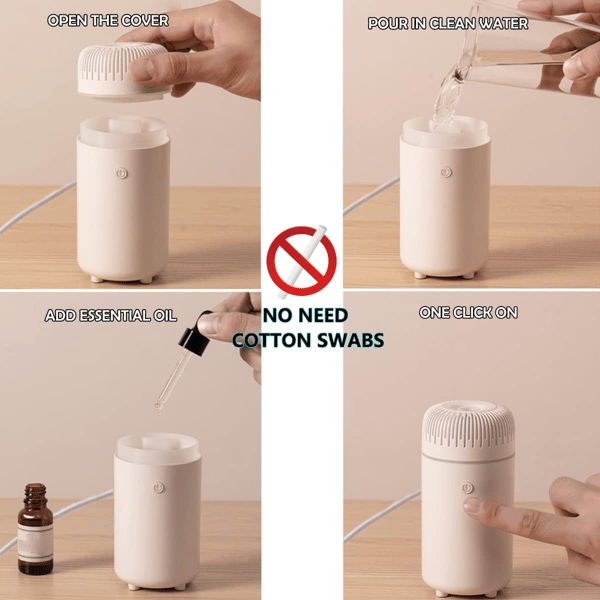 100 ml USB Mini Bildiffuser – 3-i-1 Aromaterapi, Luftfukter og Luftfrisker for Eteriske Oljer (Bærbar Bil/Hjemmebruk) White