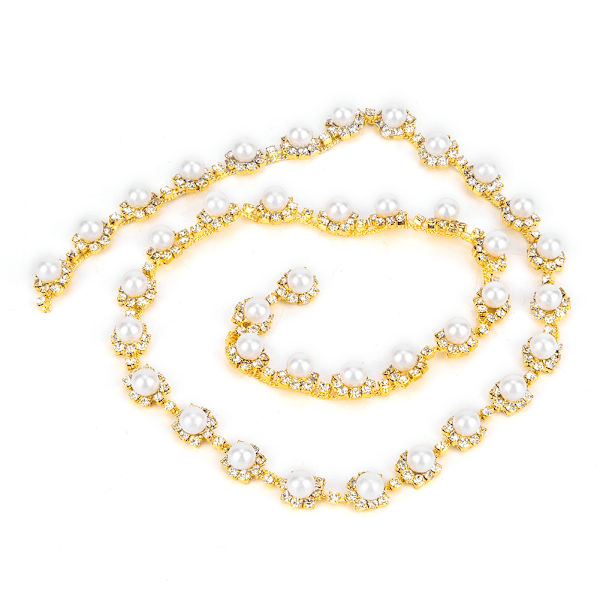 1 meter Rhinestone kedja pärla kristall sy på applikation DIY bröllopsklänning kläder trim #4