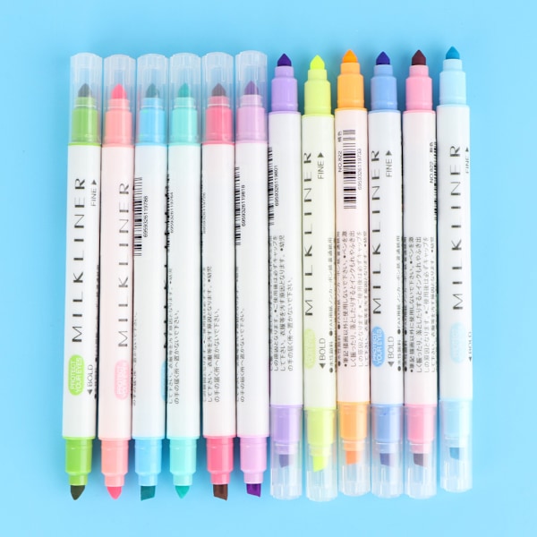 12 farger dobbelthodet fluorescerende penner tegning mild liner penn highlighter stasjonær