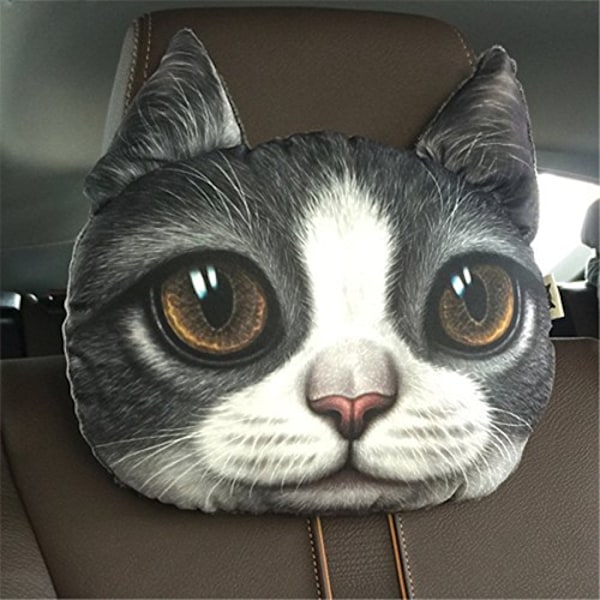 Kreativ rolig Doge naturtrogen 3D-tryckt bil nackstöd djur hund katt huvud tecknad kudde skydda säte nacke (vik öron katt)