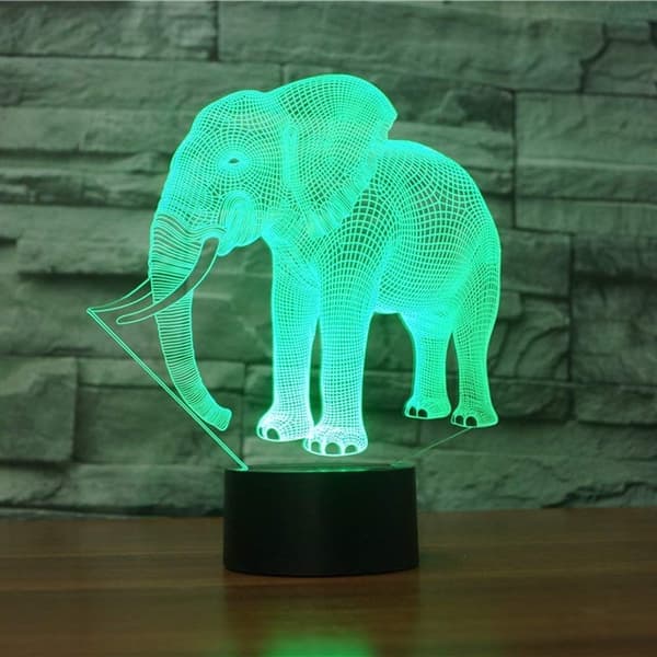 3D Elefant Nattlys Dyrelampe Illusjon Nattlys 7 C