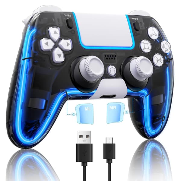 Trådløs PS4-controller med Hall 3D-joysticks/RGB LED-lys/programmeringfunktion, PS4-controller fjernbetjening joystick gamepad, spilcontroller til PS4/Slim/P White
