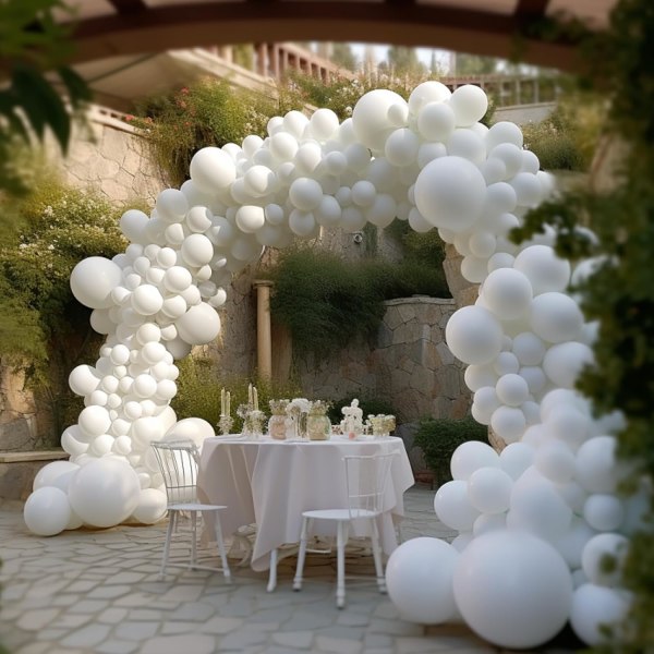 130 stk hvite ballonger i forskjellige størrelser 18\" 12\" 10\" 5\" Ballongbue Girlandersett perfekt til bursdagsfest, konfirmasjon, babyshower, bryllup, ferie D White