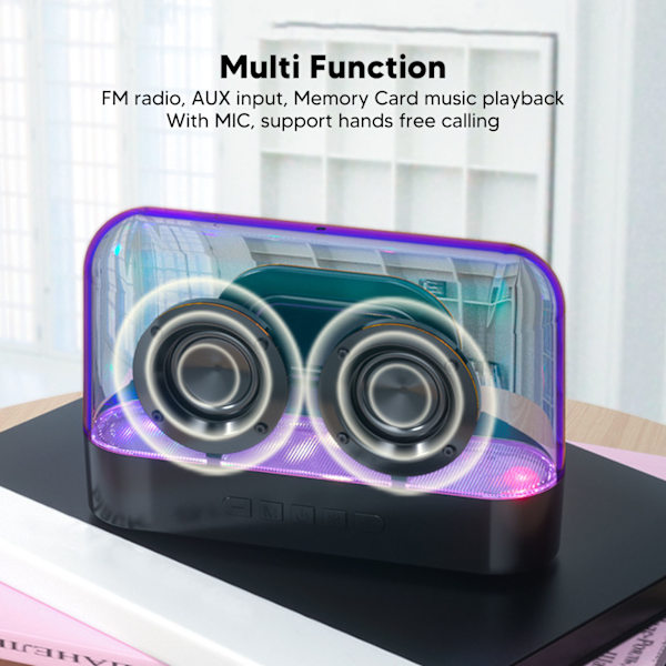 Bluetooth-kaiutin, stereovahvistin, muistikortin toisto, läpinäkyvä kannettava langaton kaiutin värikkäällä LED-valolla