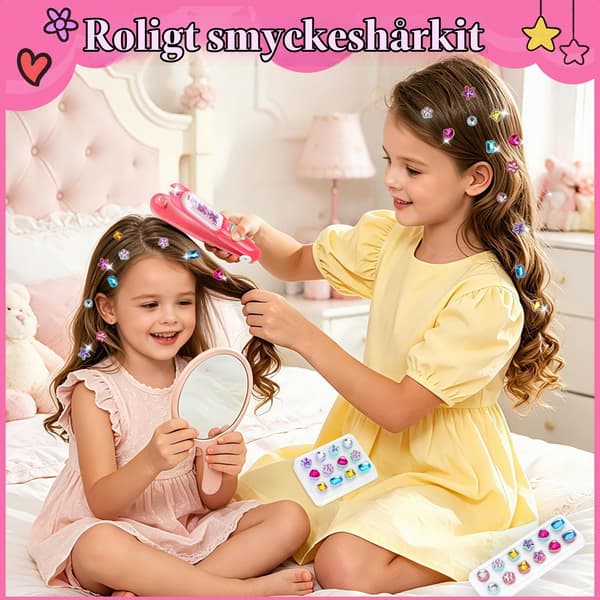 Hårpyntsett for jenter, DIY hårflettesett, glitrende rhinestones hårjuveler