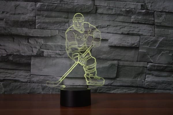 3D Ishockey Spiller Natlampe USB Touch Switch Dekor Bordlampe