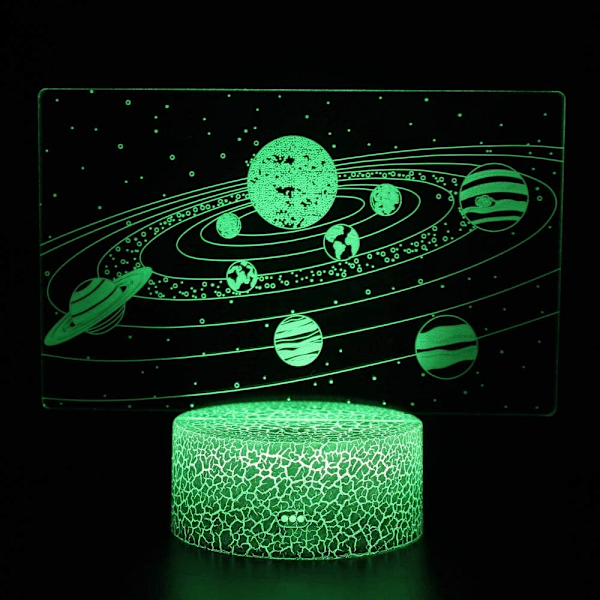 3D Illusion Solsystem Nattlampa 16 Färgbyten med Fjärrkontroll Touch Vit Sprickbas Födelsedagspresent