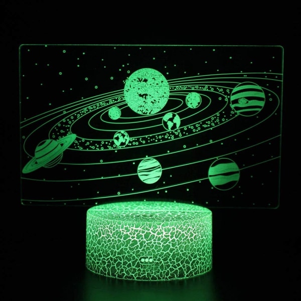 3D Illusions Solarsystem Nattlys Lampe 16 Fargeendring med Fjernkontroll Berøringshvit Sprekkbase Bursdagsgave