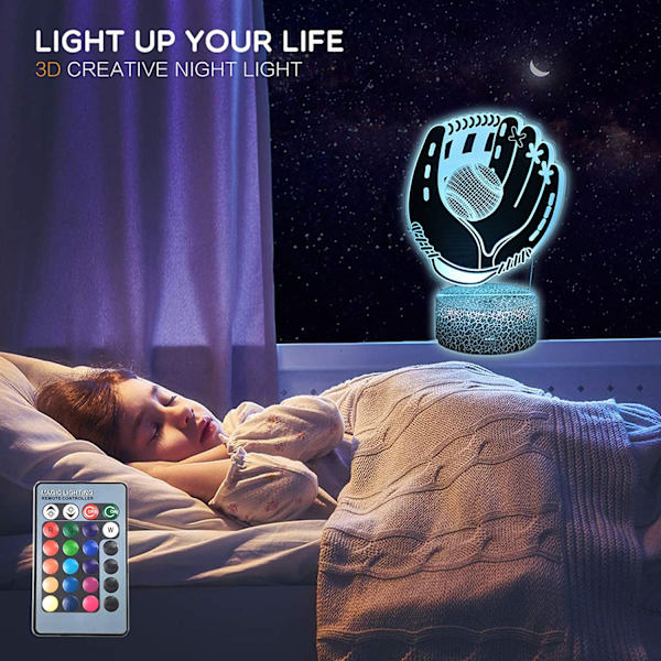 TriPro Baseballhandske 3D Illusion LED Sovrum Skrivbordslampa Deko