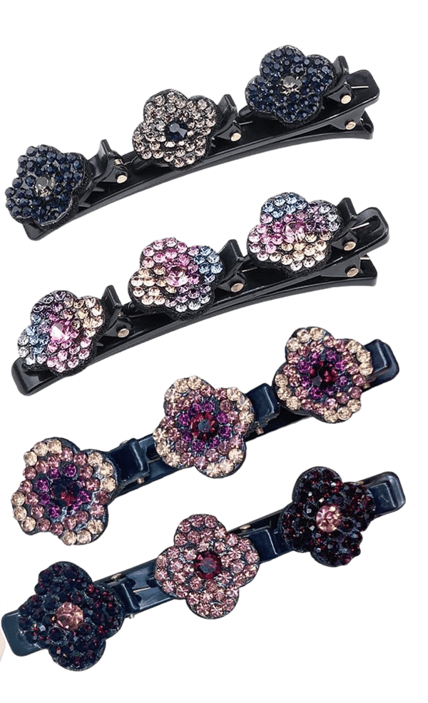 8-pack glittrande kristallsten flätade hårklämmor | Strass - Prydd med 3 små klämmor för enkel flätning 8Pcs