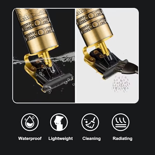 Hiustenleikkuri miehille, langaton sähköinen hiustenleikkuri ladattava parranleikkuri ajokone, sähköinen T-teräleikkuri Zero Gapped Edgers Clipper Hair Cut Retro Gold