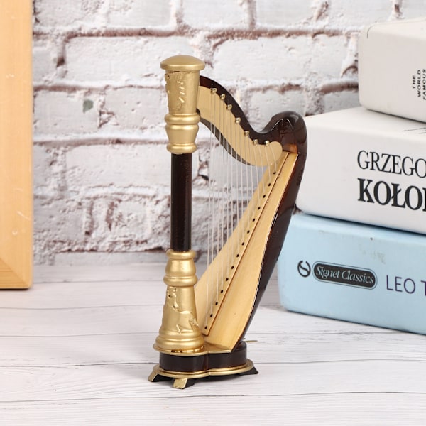 16CM Trä Miniatyr Harpa Modell Mini Musikinstrument Modell Skrivbordsdekoration Present