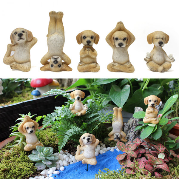 Yoga Posing Dog Garden Decor Statue - Sæt med 5 stk Fairy Gar