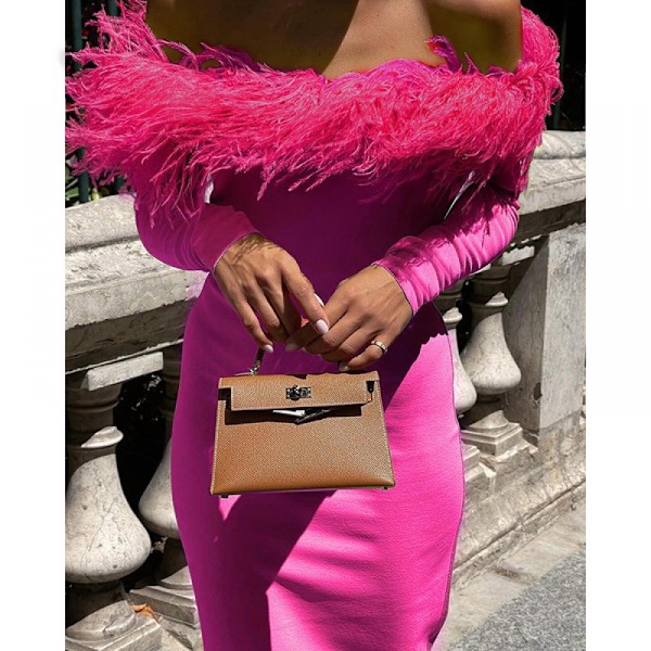 Bodycon Kjoler Hals Langærmet Rygløs Efterårskjole (Rose M)