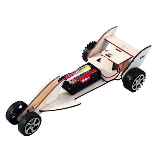 Kilpa-auton kokoamispaketti Manuaalinen DIY Puinen autosetti 1.5V Lasten opetus kokoamispaketti (WF Kilpa-auto B(Pieni auto pää) )