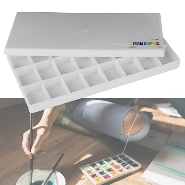Fyrkantig pigmentfärglåda Färgblandning Målarpalett för Vattenfärg Gouache Akryl (24 rutnät)