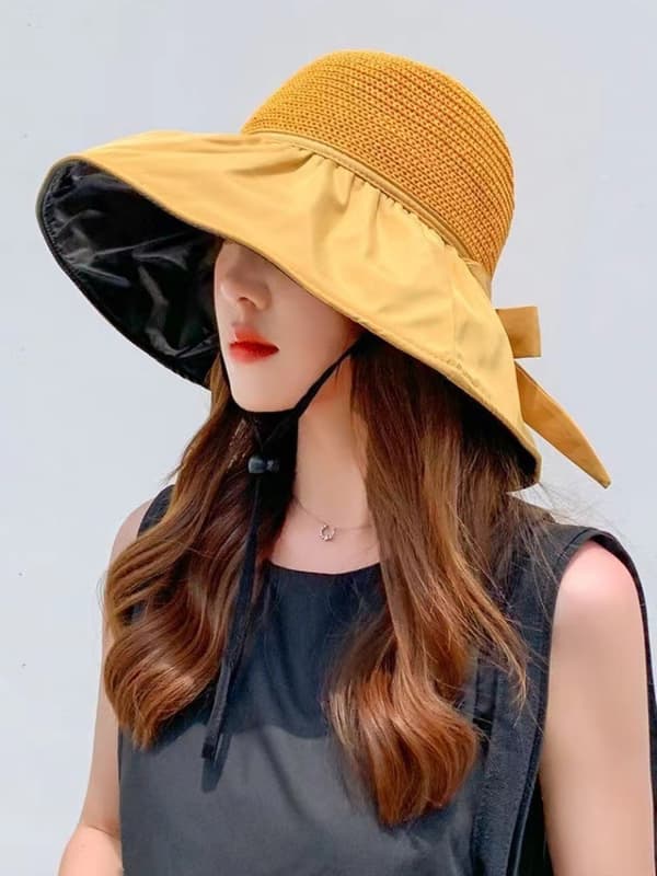 Bow Hat Damhatt i halm med bred brätte Solhatt UPF 50+
