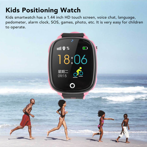 1,44 tommer børns smartwatch til drenge og piger med tovejs stemmeopkald IP67 vandtæt SOS-alarm touch screen telefonur Pink