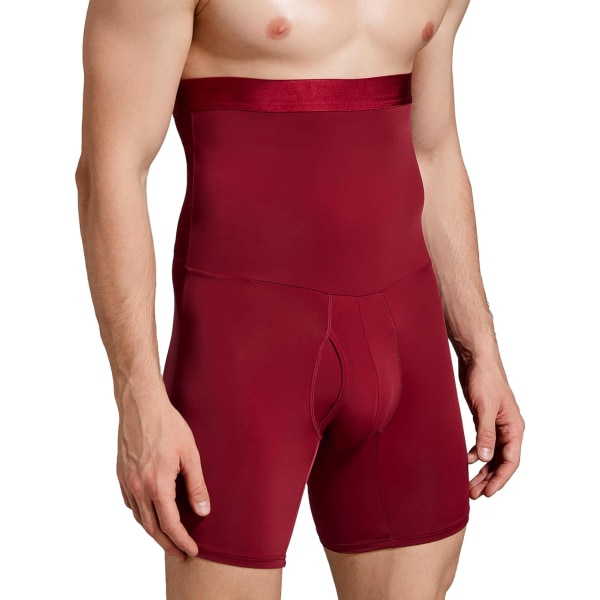 Män Tummy Control Shorts Hög Midja Underkläder Slankning Shapewear Body Shaper Ben Boxer Kalsonger Dark Red M
