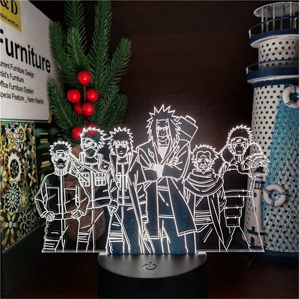 Naruto Kakashi Uchiha Sasuke 3D Illusionslampa Nattlampa Smart Touch, RGB-effekt USB-kabeldriven Kreativ 3D Japansk Animelampa
