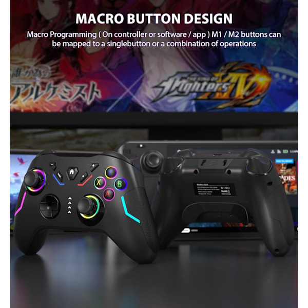 Trådløs PC-spilcontroller til Windows (7/8/10/11), kompatibel med Nintendo Switch og Steam Deck, 9-farvet LED-lys Gamepad med Turbo-funktion, Adju