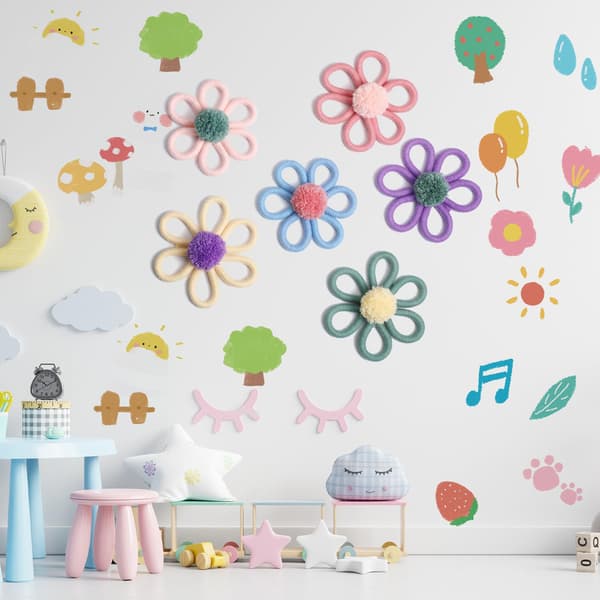 6 st 6 tums Boho Daisy Blomväggdekor, Bohemisk Barnkammardekor för Flicka, Småflickor, Barn, Hem, Sovrum, Macaronfärg