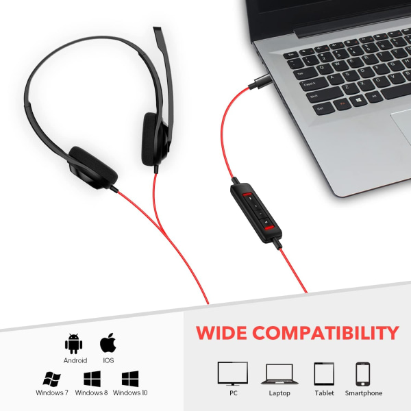 USB-C Hodetelefon med Mikrofon for Bærbar PC Telefon, Hodetelefoner med Støydemping Mikrofon for Datamaskin, On-Ear Ledningsbundet Kontor Call Center Hodetelefon for USB-C