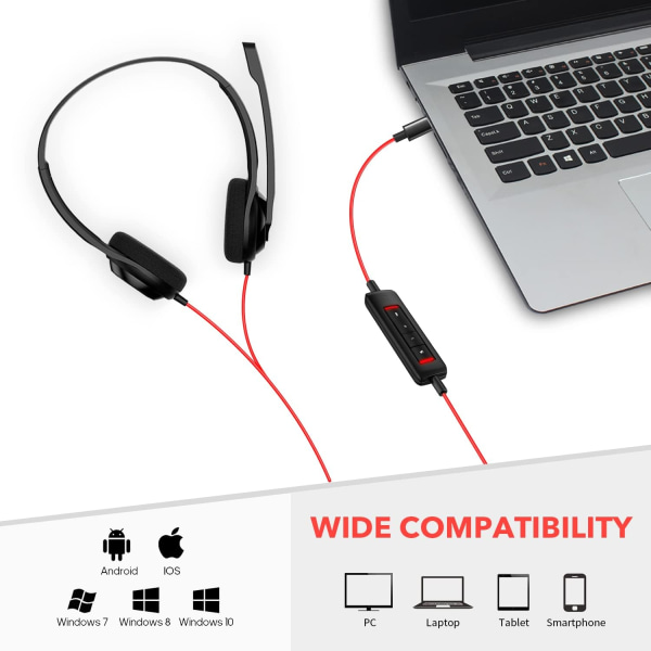 USB C -kuulokkeet mikrofonilla kannettavalle puhelimelle, kuulokkeet melua vaimentavalla mikrofonilla tietokoneelle, langalliset toimiston puhelinkeskuksen kuulokkeet USB-C