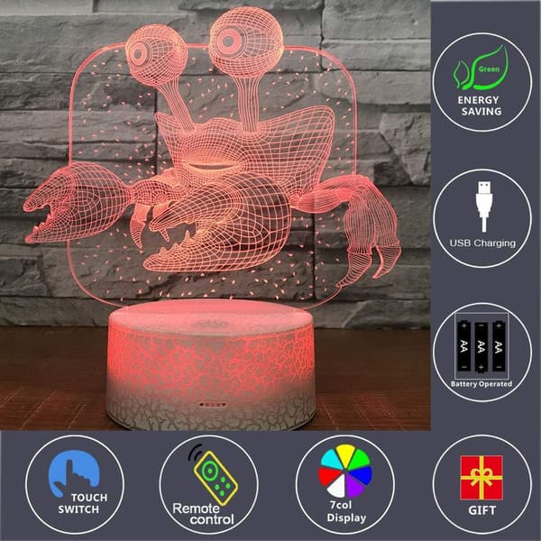 Krabba 3D optisk illusion nattlampa bordslampa